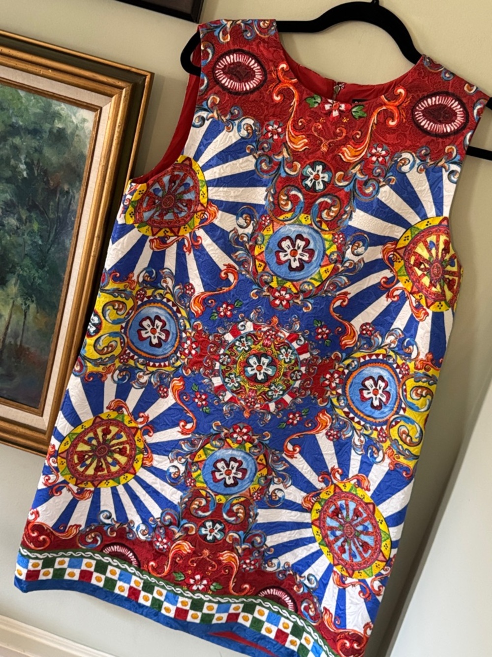 Dolce & Gabbana Carretto Sicily Printed Mini Floral Dress Blue Red  46 M L - Picture 3 of 6